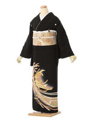 黒留袖 正絹 五つ紋 刺繡 金彩 花車 着物 kimono A-0226kimonolove ...