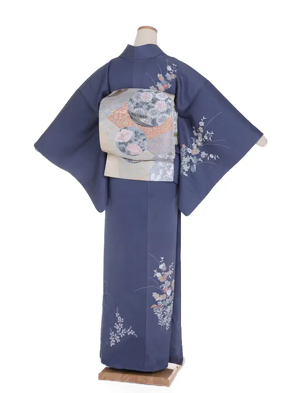 訪問着(S006)正絹 グレー系 秋草(低身長)