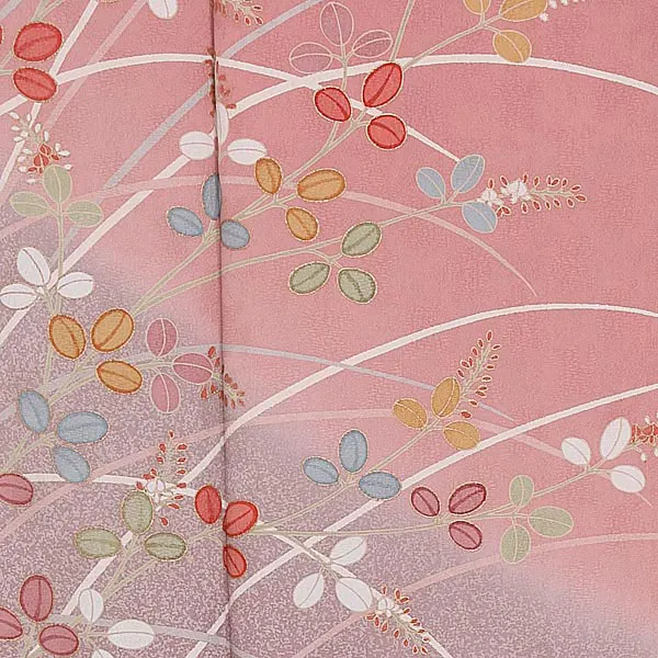 訪問着(S007)正絹 ピンク系 萩 赤遠州椿