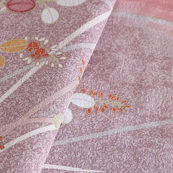 訪問着(S007)正絹 ピンク系 萩 赤遠州椿