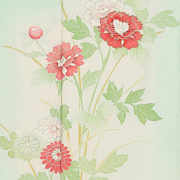 訪問着(S008)正絹 緑系 四季草花 花百姿 万葉菊(低身長)