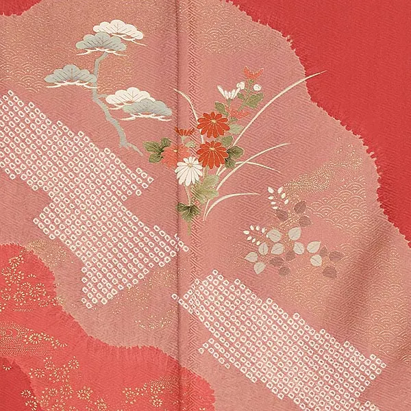 訪問着(S011)正絹 地模様 雲取 松・草花