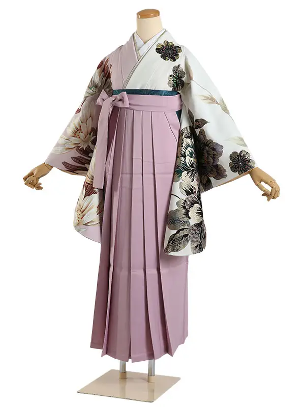 袴 レンタル 0248 アシンメトリ 四季の花ベージュピンク×くすみピンク袴