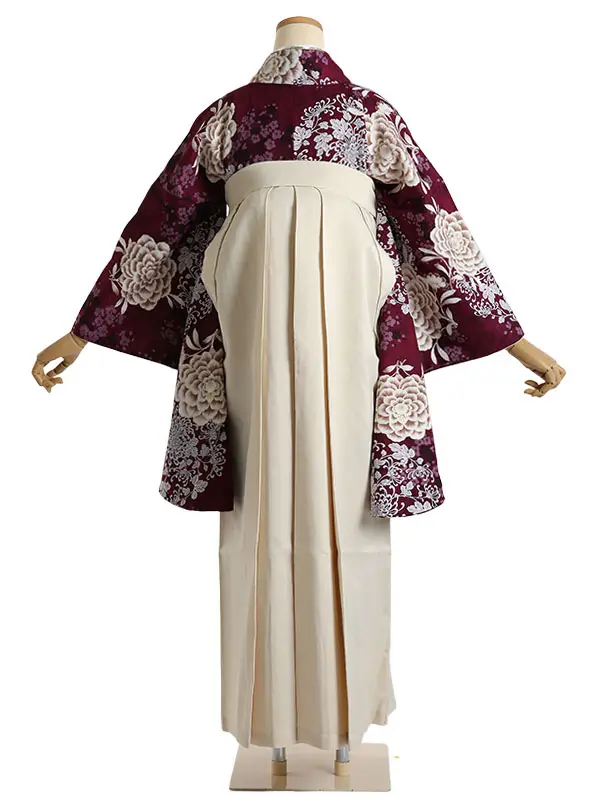 袴 レンタル 0250 臙脂色 花の丸×ベージュ袴