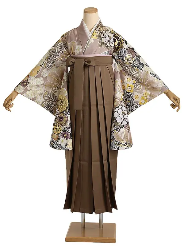 袴 レンタル Q137 森七菜 ブラウン 花尽くし 古典×こげ茶袴 レース衿