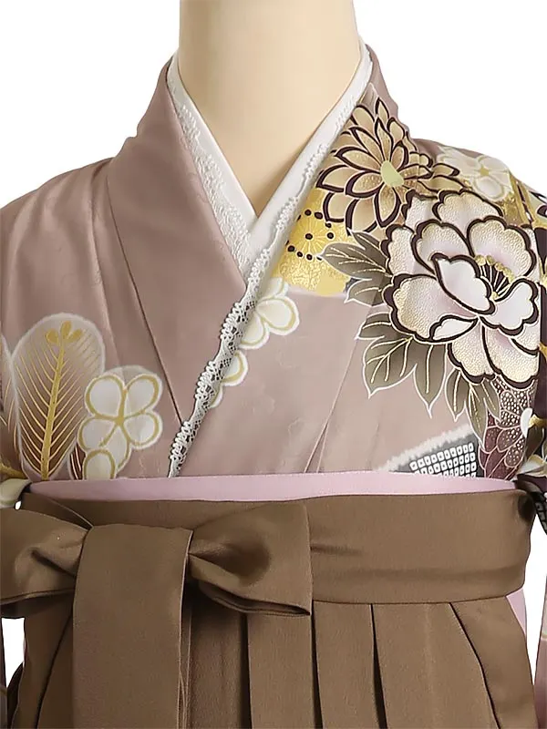 袴 レンタル Q137 森七菜 ブラウン 花尽くし 古典×こげ茶袴 レース衿