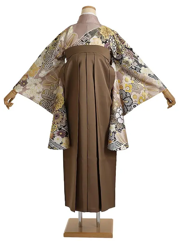 袴 レンタル Q137 森七菜 ブラウン 花尽くし 古典×こげ茶袴 レース衿