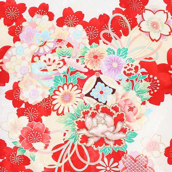 女児産着  0310 古典花柄 桜吹雪 花薬玉 吉祥文様 赤