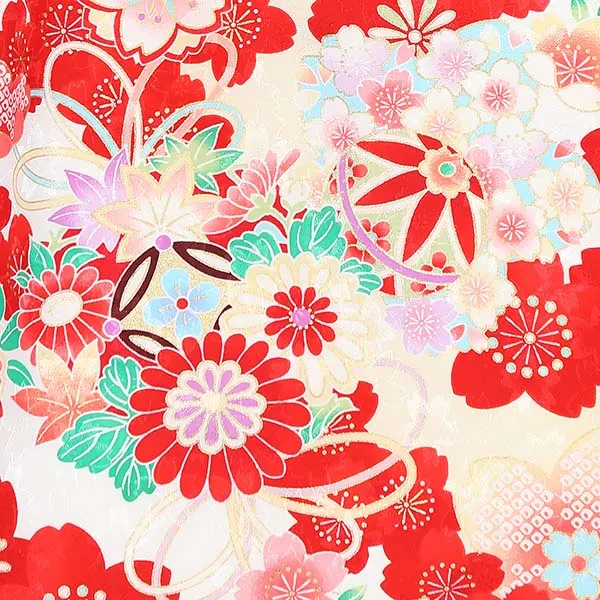 女児産着  0310 古典花柄 桜吹雪 花薬玉 吉祥文様 赤