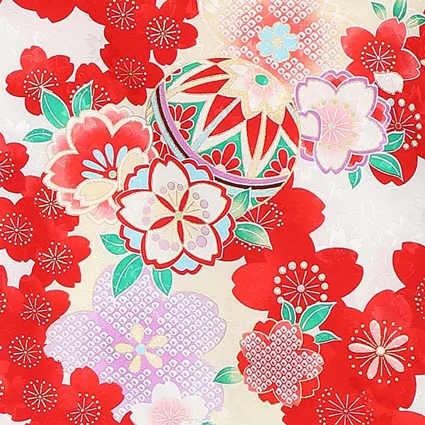 女児産着  0310 古典花柄 桜吹雪 花薬玉 吉祥文様 赤