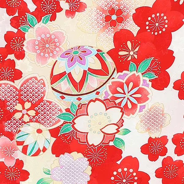 女児産着  0310 古典花柄 桜吹雪 花薬玉 吉祥文様 赤