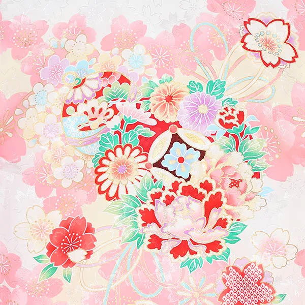 女児[単衣産着] 夏向け 0311 古典花柄 桜吹雪 花薬玉 吉祥文様 ピンク