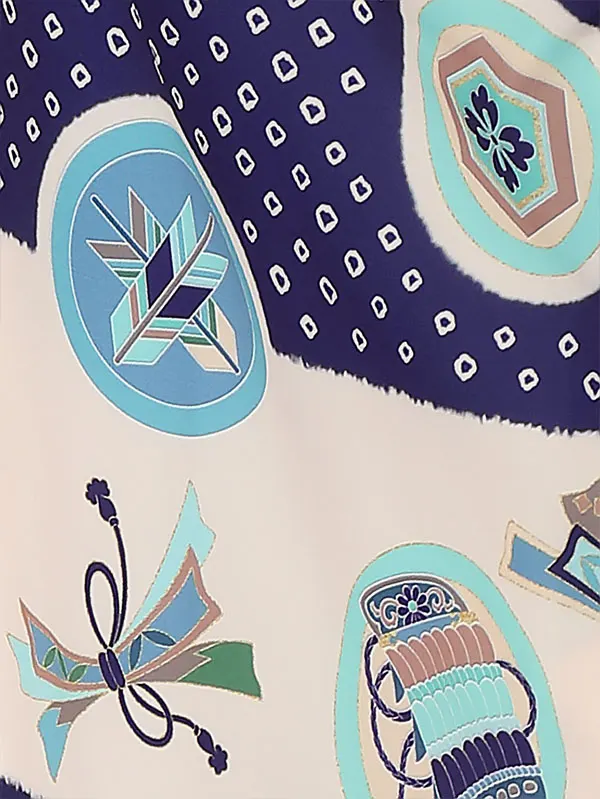 七五三(3歳)男の子被布 丸紋 紺鹿の子模様 3610