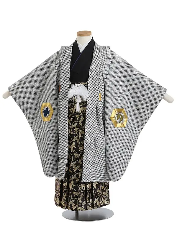 かんたん七五三(5歳男袴)H629 兜 鷹に松 鹿の子 亀甲紋