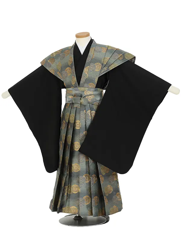 七五三(5歳男袴)M593 裃 黒×緑 菊