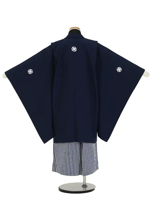 七五三(7歳男袴)M734 濃紺×黒 紋付 縞袴