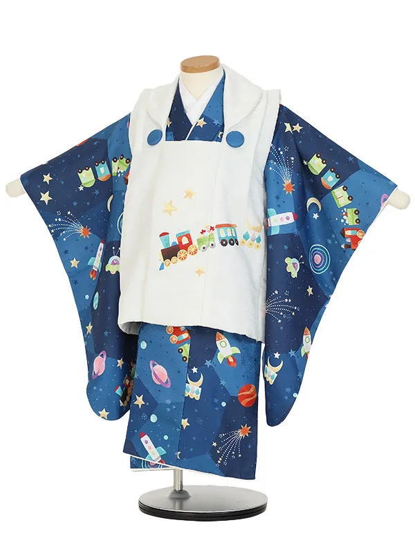 七五三レンタル(3歳男被布)Y377 宇宙に列車