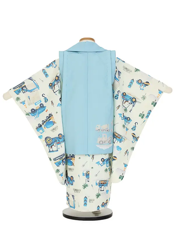 七五三レンタル(3歳男被布)Y378 いちは はたらくくるま 働く車 はたらく車