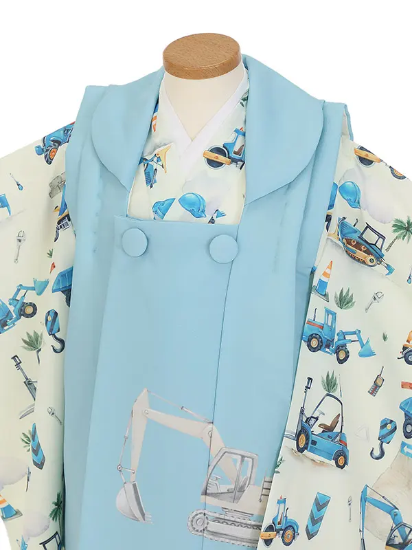 七五三レンタル(3歳男被布)Y378 いちは はたらくくるま 働く車 はたらく車