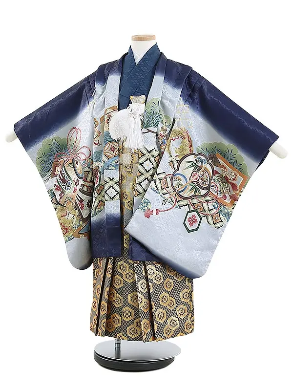 かんたん七五三(5歳男袴)Y572 紺地に飛翔鷹と太鼓