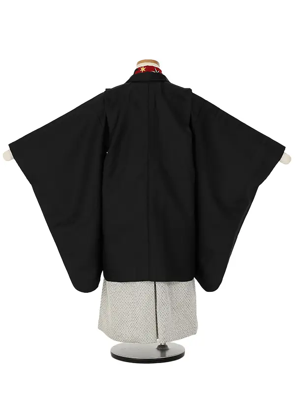 かんたん七五三(5歳男袴)Z525 黒無地×赤地星柄