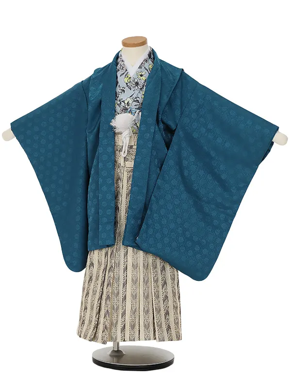 かんたん七五三(5歳男袴)Z526 ターコイズ×水色洋花
