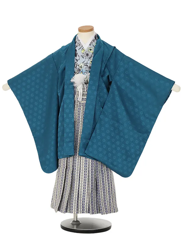 かんたん七五三(5歳男袴)Z527 ターコイズ×水色洋花