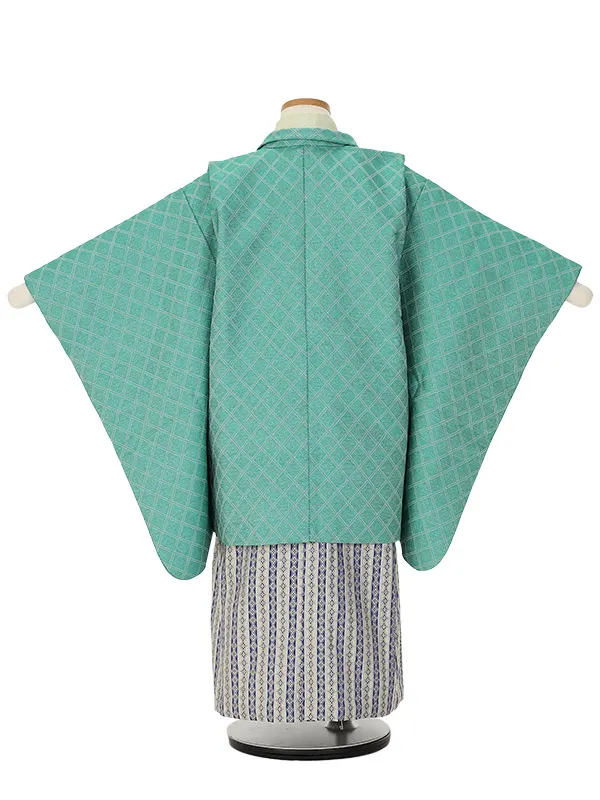 かんたん七五三(5歳男袴)Z529 緑格子×黄緑無地