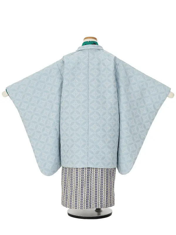 かんたん七五三(5歳男袴)Z530 水色七宝つなぎ×緑地星柄