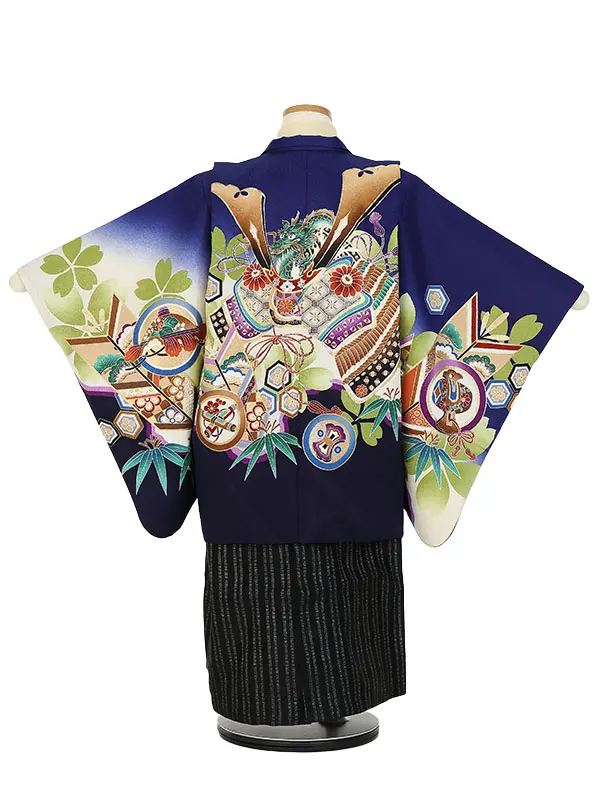 かんたん七五三(5歳男袴)Z534 兜に矢羽根 丸紋 桜 松竹梅