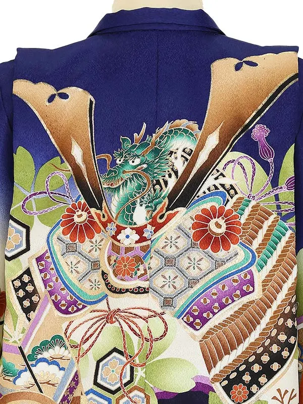 かんたん七五三(5歳男袴)Z534 兜に矢羽根 丸紋 桜 松竹梅