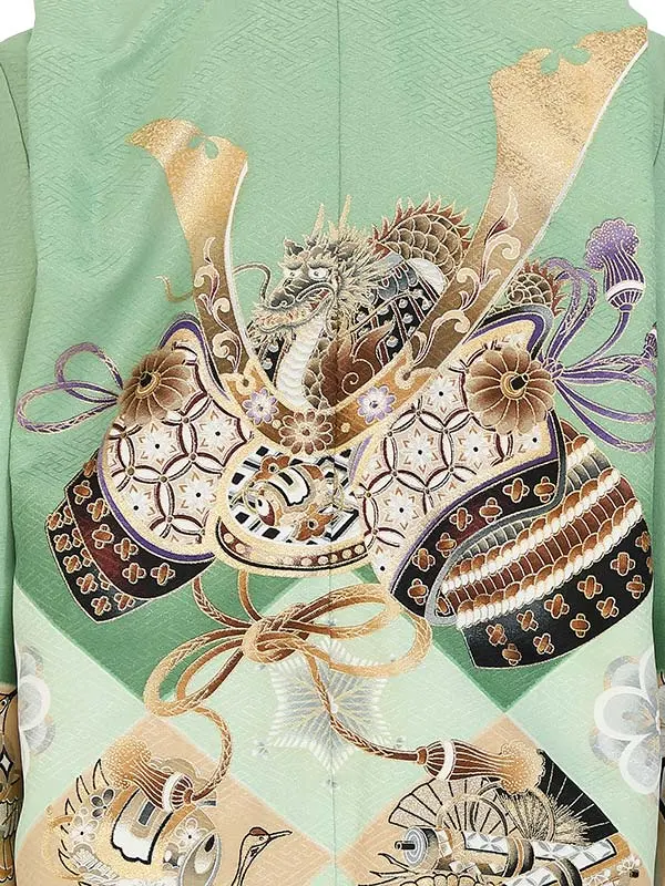 かんたん七五三(5歳男袴)Z536 兜 変わり市松 松竹梅 宝尽くし