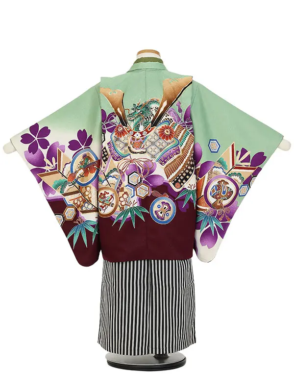 かんたん七五三(5歳男袴)Z538 兜に矢羽根 丸紋 桜 松竹梅