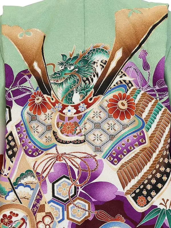 かんたん七五三(5歳男袴)Z538 兜に矢羽根 丸紋 桜 松竹梅