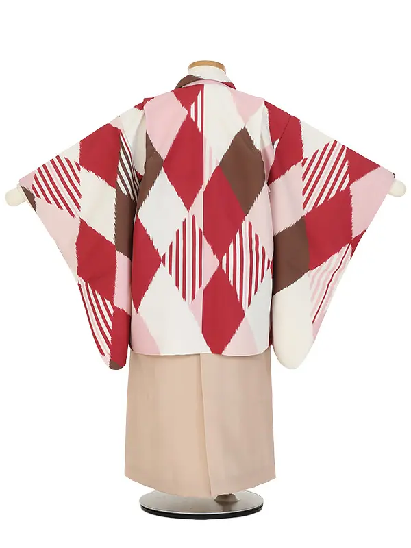 かんたん七五三(5歳男袴)Z544 変わり菱紋 絣 赤