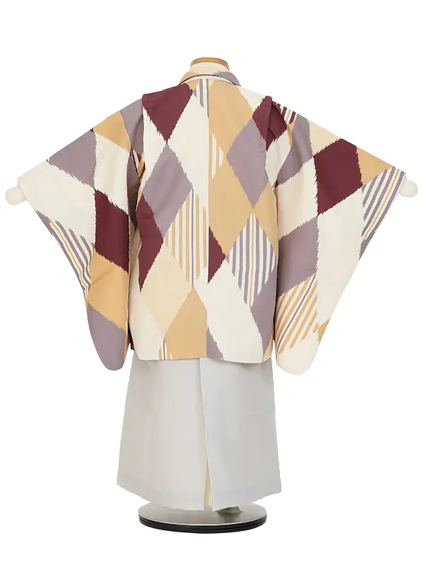 かんたん七五三(5歳男袴)Z545 変わり菱紋 絣 からし