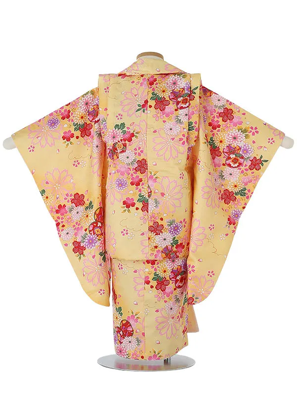 七五三レンタル(3歳女被布)3008 黄色 鼓