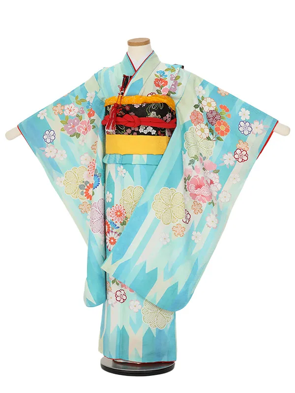 七五三レンタル(7歳女)3016 KAGURA 水色 牡丹に絞り小花