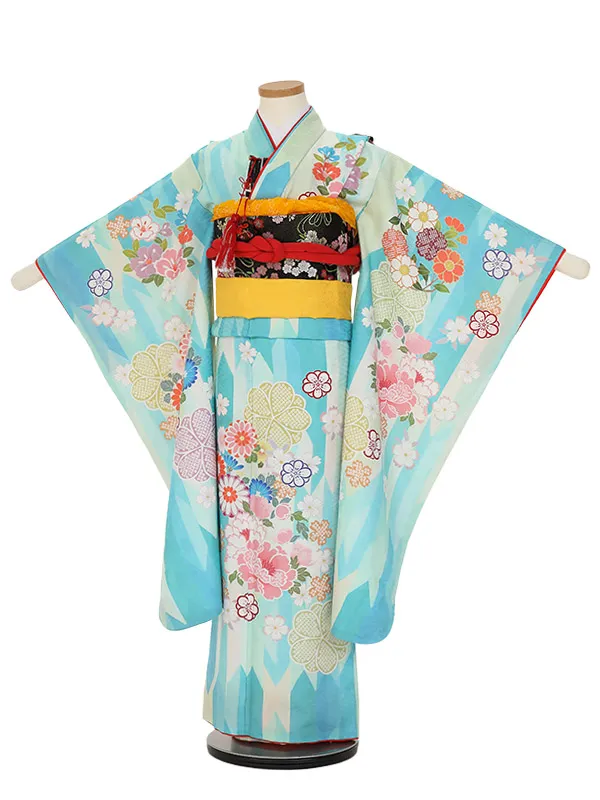 七五三レンタル(7歳女)3016 KAGURA 水色 牡丹に絞り小花