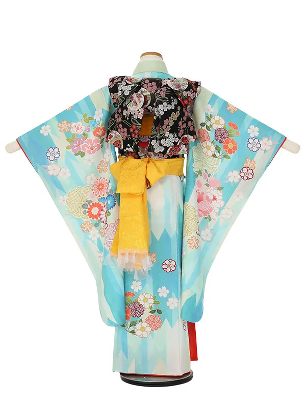 七五三レンタル(7歳女)3016 KAGURA 水色 牡丹に絞り小花