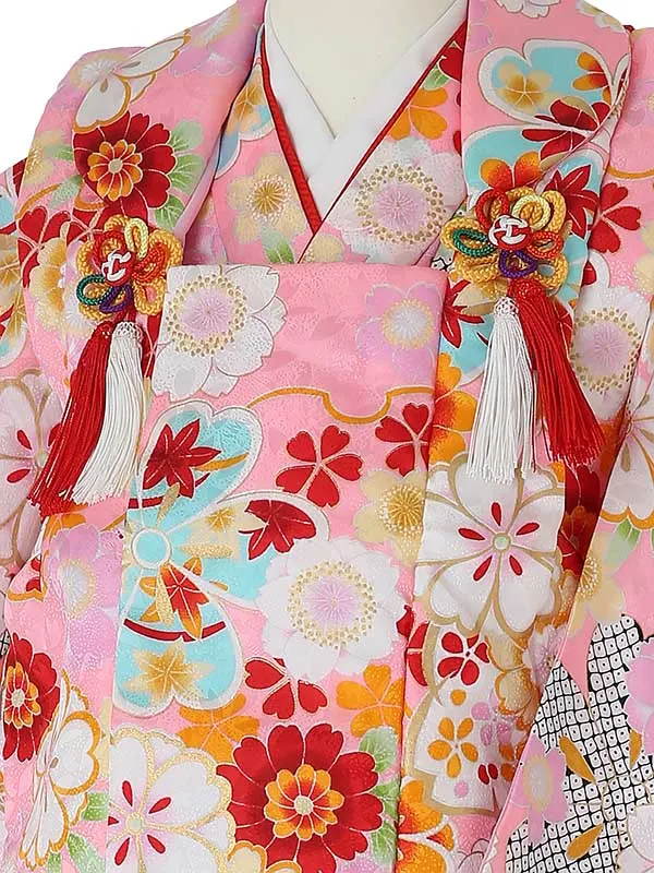 七五三レンタル(3歳女被布)3029 ピンク×ピンク 花