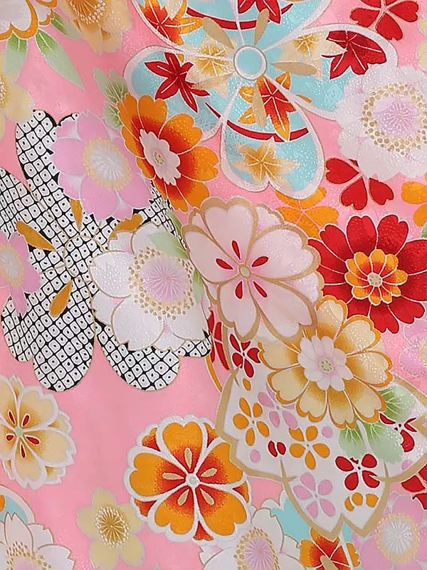 七五三レンタル(3歳女被布)3029 ピンク×ピンク 花