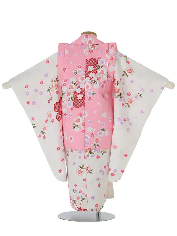 七五三レンタル(3歳女被布)3036 ﾋﾟﾝｸ×白 小花