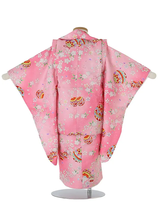 七五三レンタル(3歳女被布)3037 ﾋﾟﾝｸ地 まり