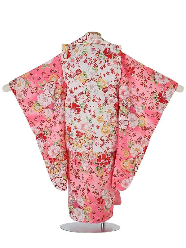 七五三レンタル(3歳女被布)3039 白×ﾋﾟﾝｸ 花