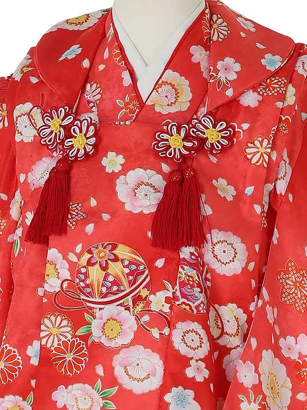 七五三レンタル(3歳女被布)3042 赤地 まり 桜