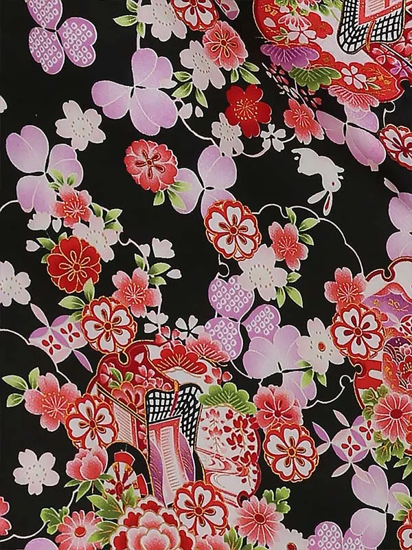 七五三レンタル(3歳女被布)3044 黒地 桜
