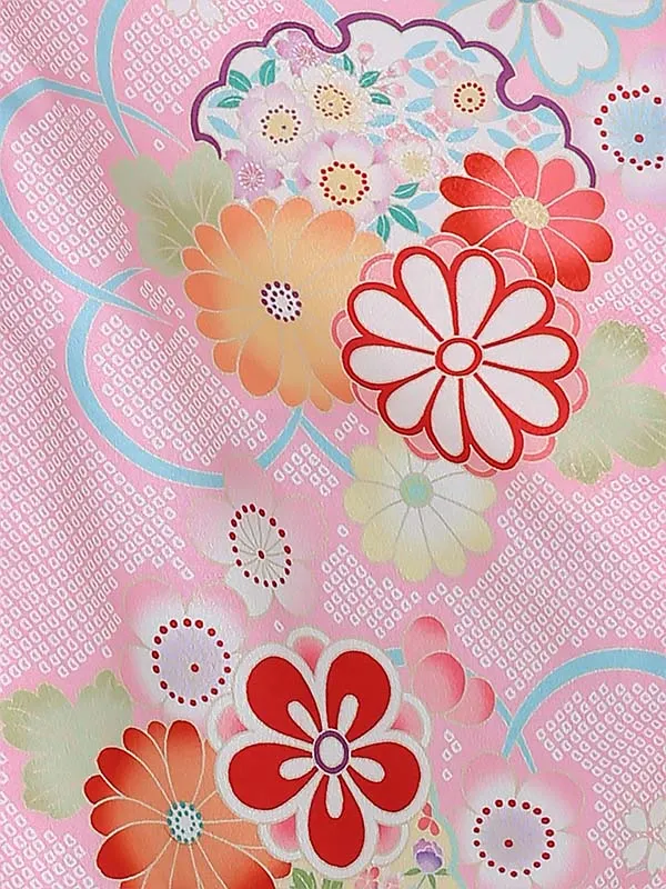 七五三レンタル(3歳女被布)3060 陽気な天使 赤ぼかし×ﾋﾟﾝｸ 桜