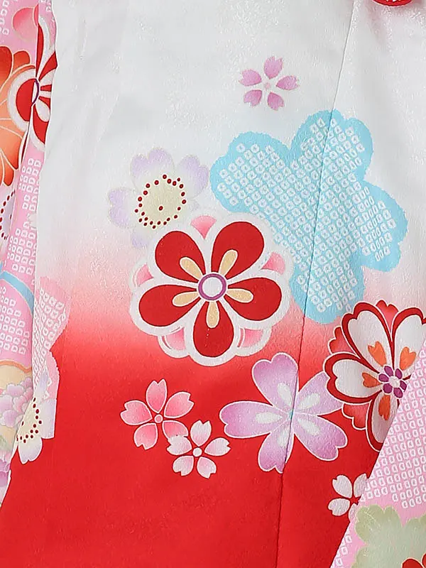 七五三レンタル(3歳女被布)3060 陽気な天使 赤ぼかし×ﾋﾟﾝｸ 桜