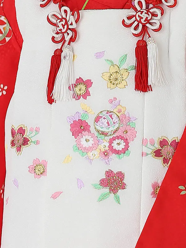 七五三レンタル(3歳女被布)3063 白×赤 まり